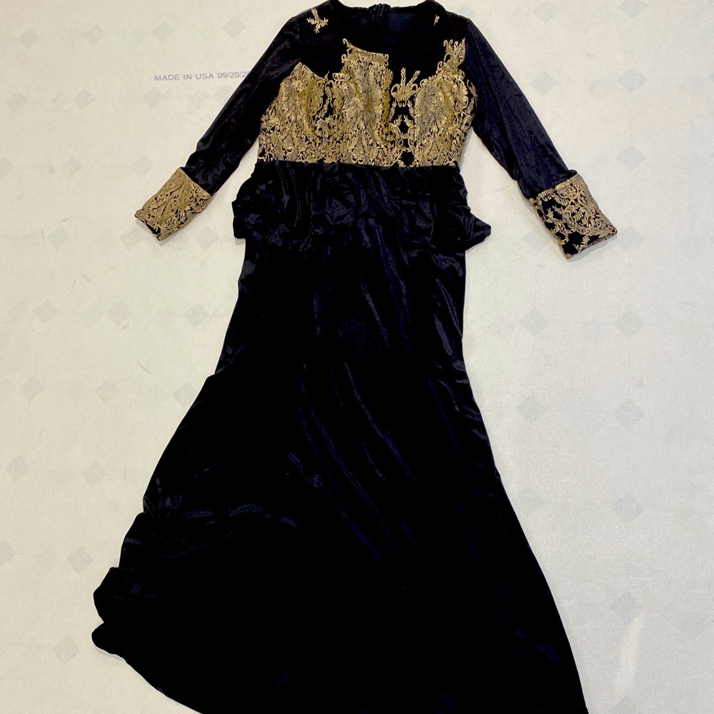 Velvet black and gold dress.